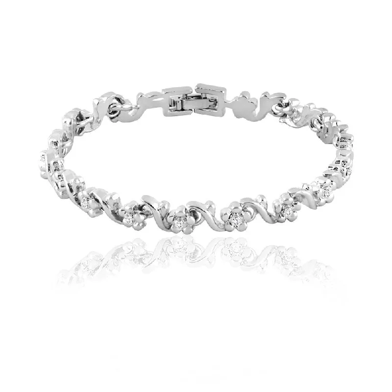 Fashion Bangles with Pearls for Women-Mahi Rhodium Plated Floral And Leaves Bracelet With Crystal For Women