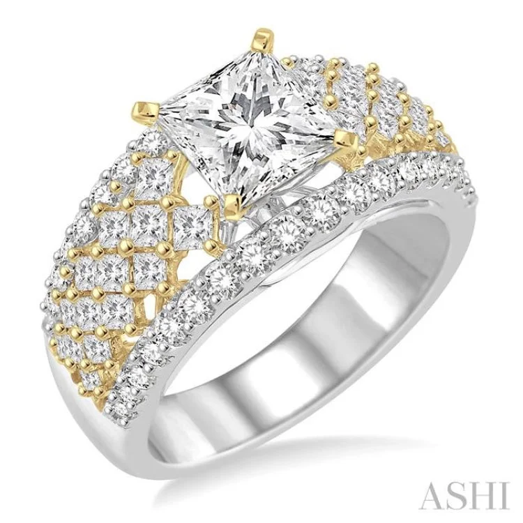 Unique Promise Ring for Her-1 1/2 Ctw Diamond Semi-mount Engagement Ring in 14K White and Yellow Gold