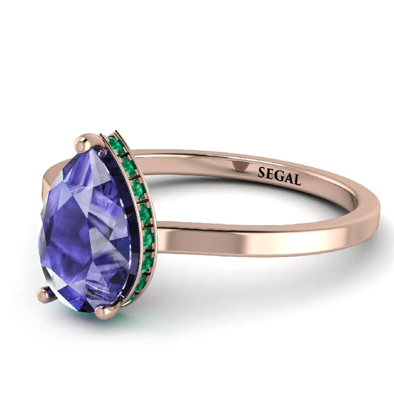 Classic Silver Ring for Casual Wear-Hidden Halo Pear Tanzanite Engagement Ring - Mary No. 205