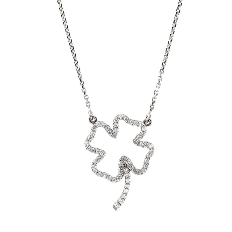 Luxury Chain Necklace for Women-1/3 cttw Diamond Clover Necklace in 14k White Gold