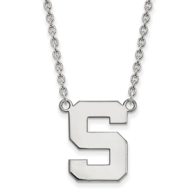 Personalized Heart Necklace for Moms-Sterling Silver Michigan State Large Initial S Pendant Necklace