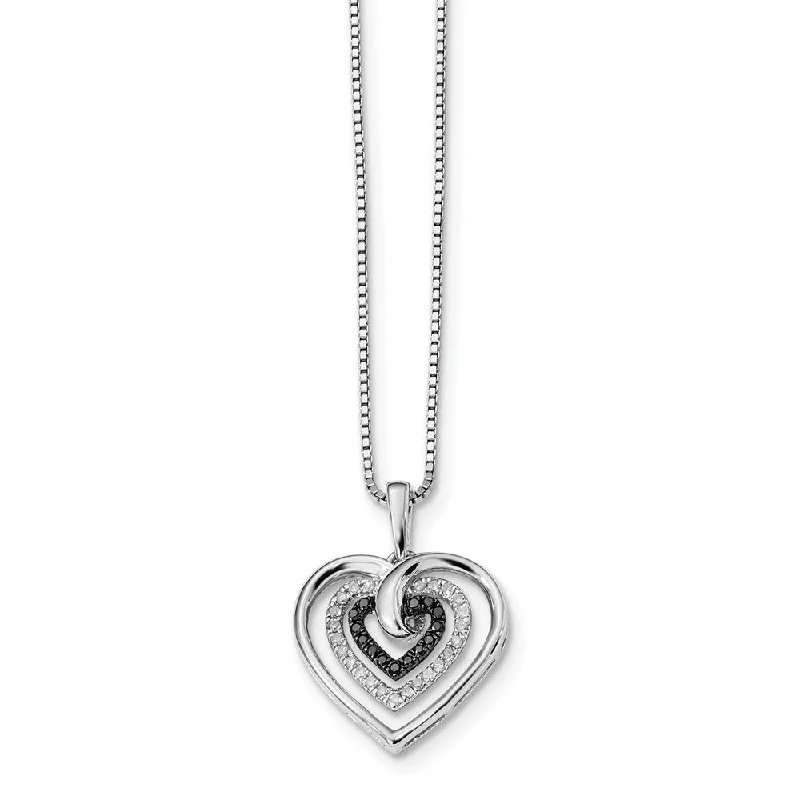 Custom Birthstone Necklace-1/4 Ctw Black & White Diamond Triple Heart Necklace in Sterling Silver