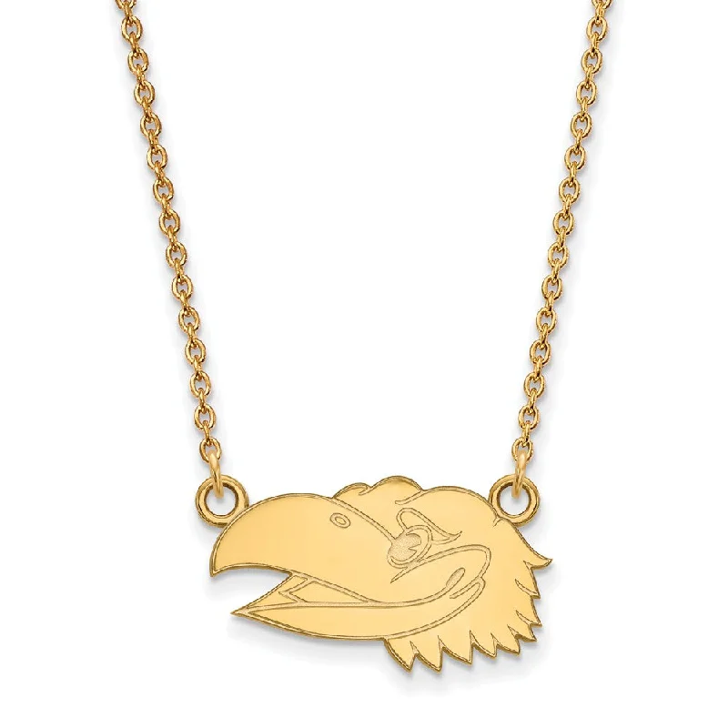 Minimalist Necklace for Every Day-14k Yellow Gold U of Kansas Small Jayhawk Pendant Necklace