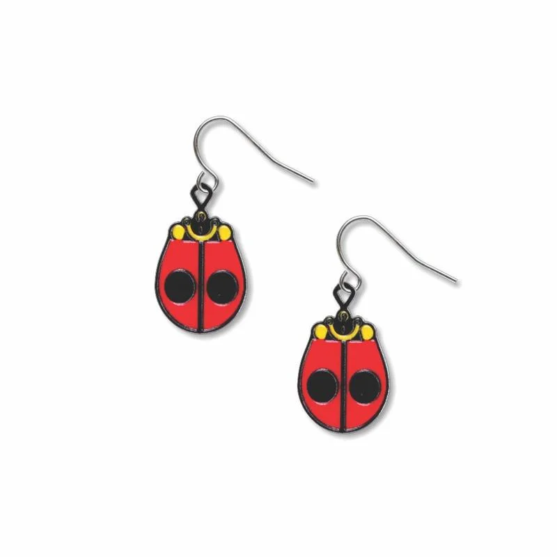 Minimalist Gold Earrings-Charley Harper Ladybug Earrings