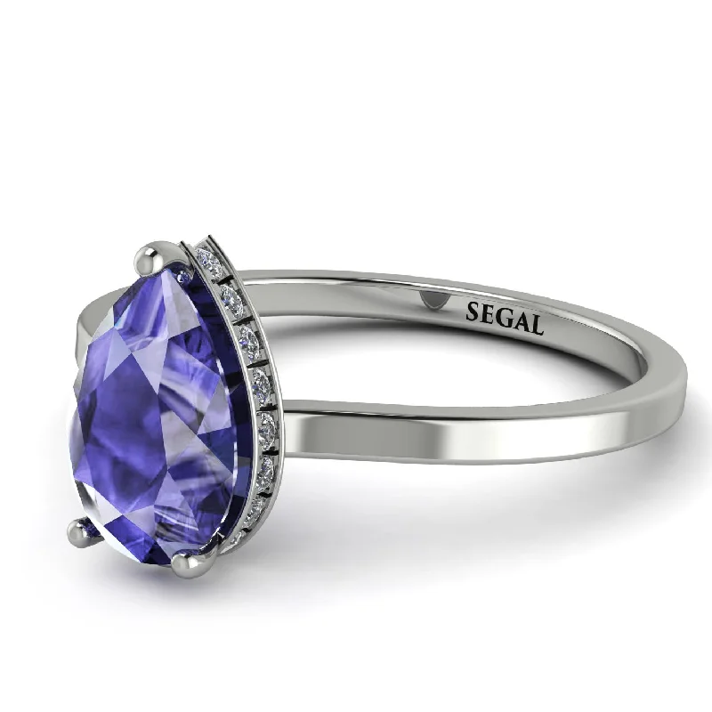 Wedding Band with Gemstones-Hidden Halo Pear Tanzanite Engagement Ring - Mary No. 203