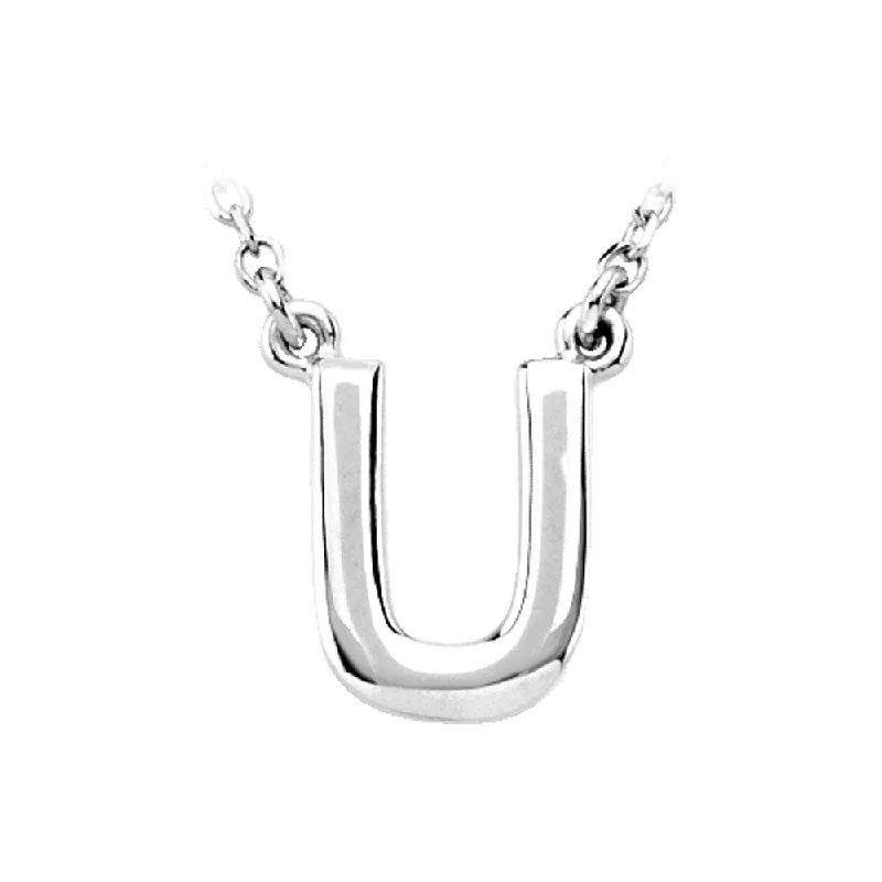 Chunky Necklace for Bold Style-14K White Gold, Kendall Collection, Block Initial U Necklace, 16 Inch