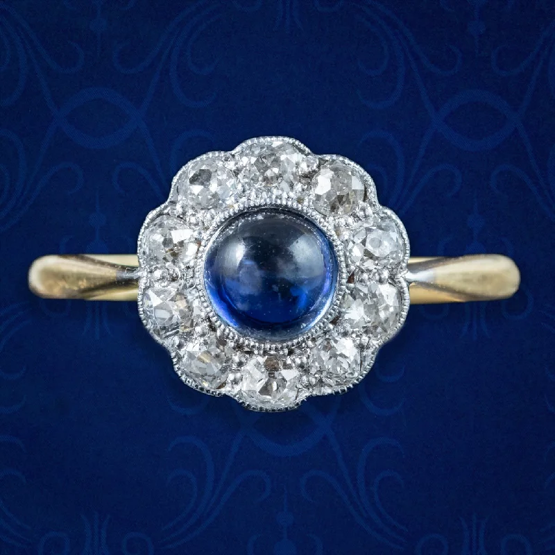 Beautiful Gold Ring with Gemstones-Antique Victorian Sapphire Diamond Daisy Cluster Ring 0.50ct Sapphire