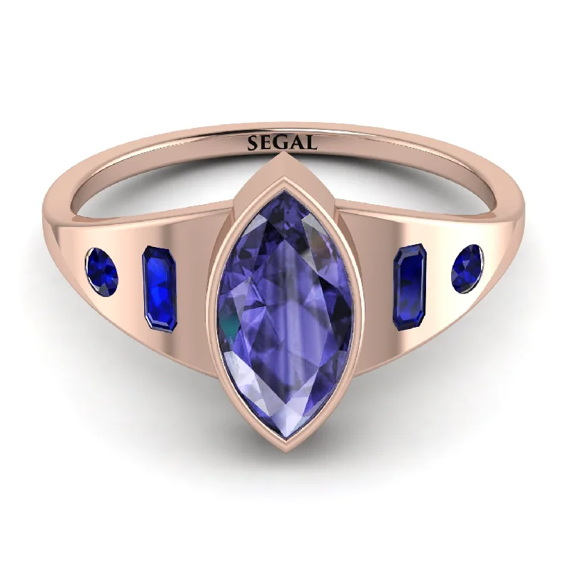 Elegant Gold Ring for Brides-Marquise Bezel Tanzanite Ring - Juliana No. 214