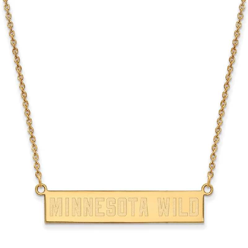 Long Chain Necklace for Stylish Look-SS 14k Yellow Gold Plated NHL Minnesota Wild SM Bar Necklace, 18 Inch