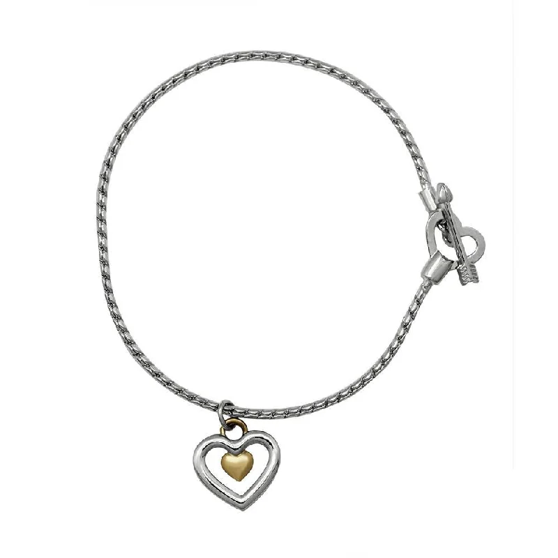 Silver Bangles for Evening Events-Mahi Valentine Crystal Heart Gold Rhodium Plated Bracelet For Women