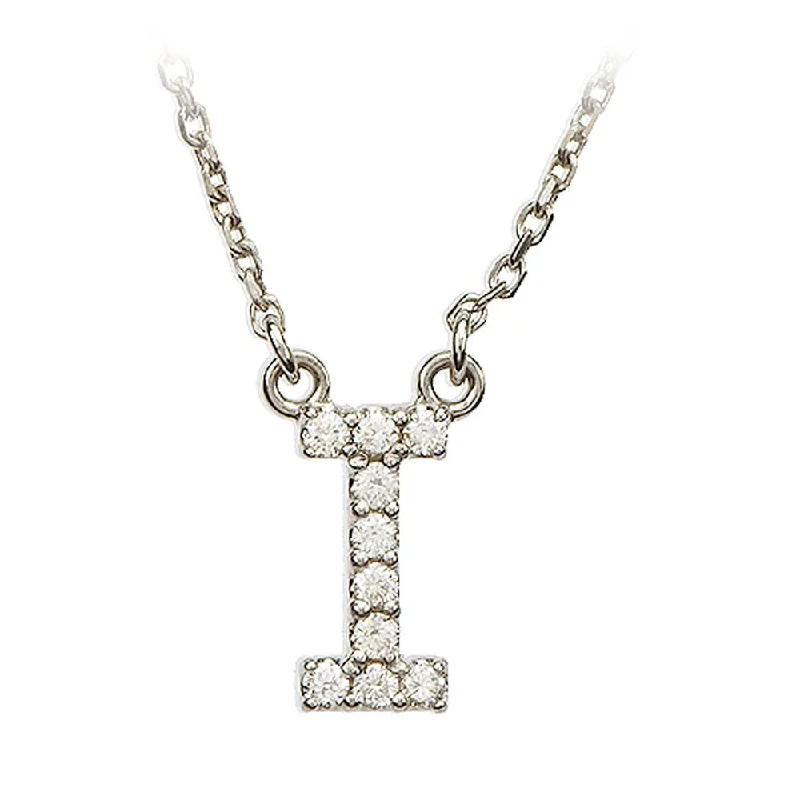 Chunky Bead Necklace for Fashion-1/10 Cttw Diamond & 14k White Gold Block Initial Necklace, Letter I