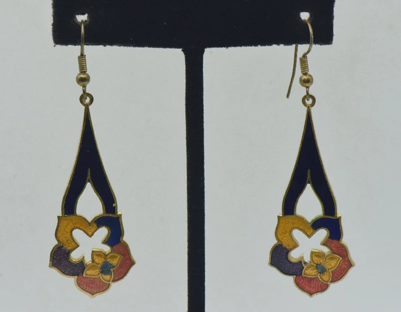 Luxury Diamond Earrings-Vintage Enamel Floral Dangle Earrings