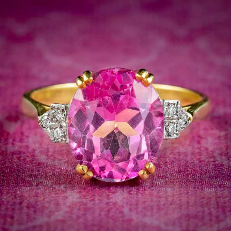 Luxury Gemstone Ring for Women-Art Deco Style Pink Topaz Cz Cocktail Ring 5.2ct Topaz