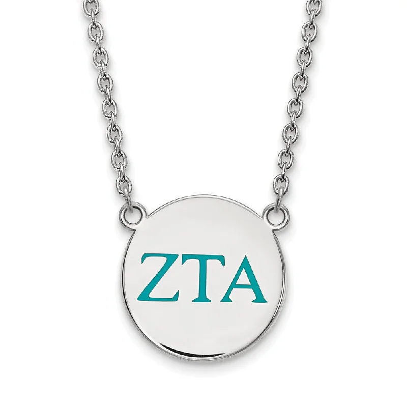 Crystal Necklace for Special Occasions-Sterling Silver Zeta Tau Alpha Large Turqouise Enamel Greek Necklace