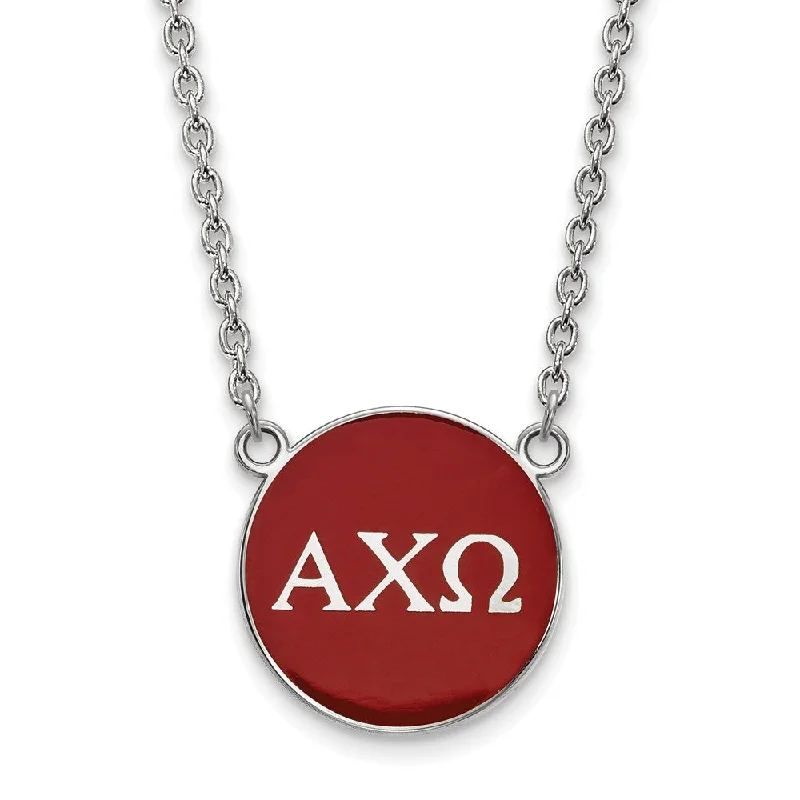 Dazzling Necklace for Special Events-Sterling Silver Alpha Chi Omega Large Red Enamel Disc Necklace