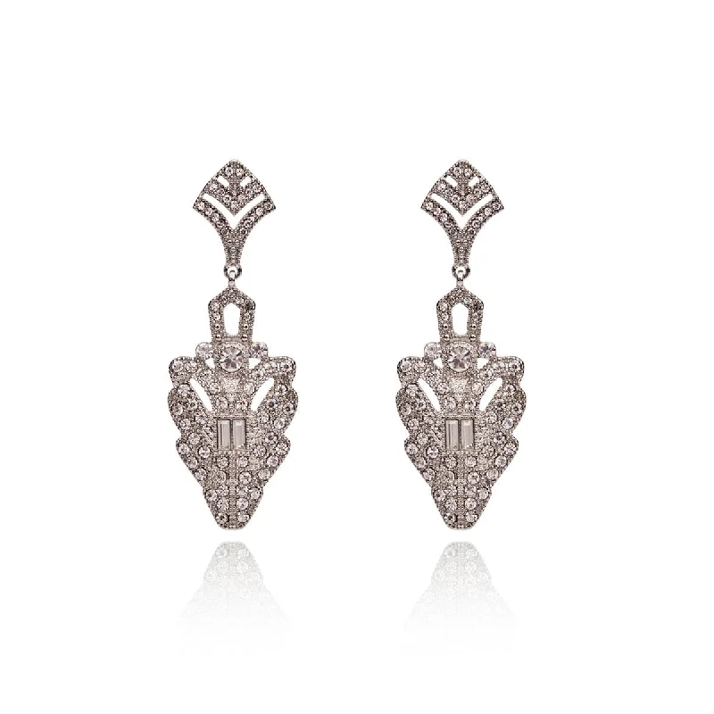 Statement Silver Earrings for Bold Style-Art Deco Drop Earrings: Decadent Crystal 1920s Earrings