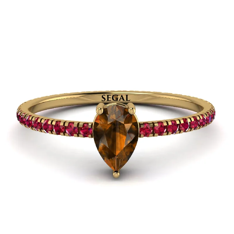 Handmade Gold Ring for Gifts-Pear Brown Diamond Ring With Micro Pave - Taylor No. 1110