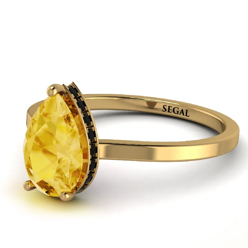 Handcrafted Wedding Ring for Couples-Hidden Halo Pear Citrine Engagement Ring - Mary No. 607