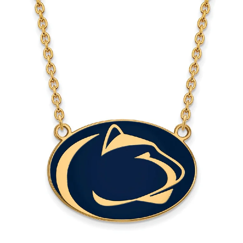 Vintage Style Chain Necklace-14k Gold Plated Silver Penn State Large Enamel Pendant Necklace