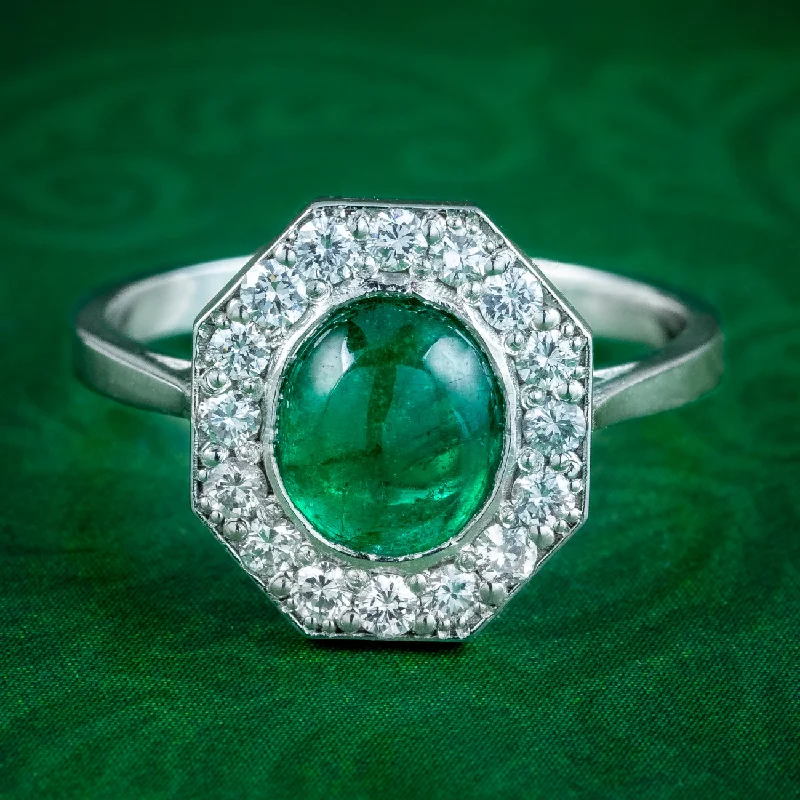 Custom Wedding Band with Initials-Antique Art Deco Emerald Diamond Cluster Ring 1.6ct Emerald