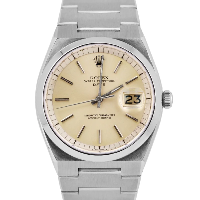 Luxury Watches with Skeleton Design-RARE Rolex Oyster Perpetual Date Stainless Steel 36mm Silver Automatic 1530