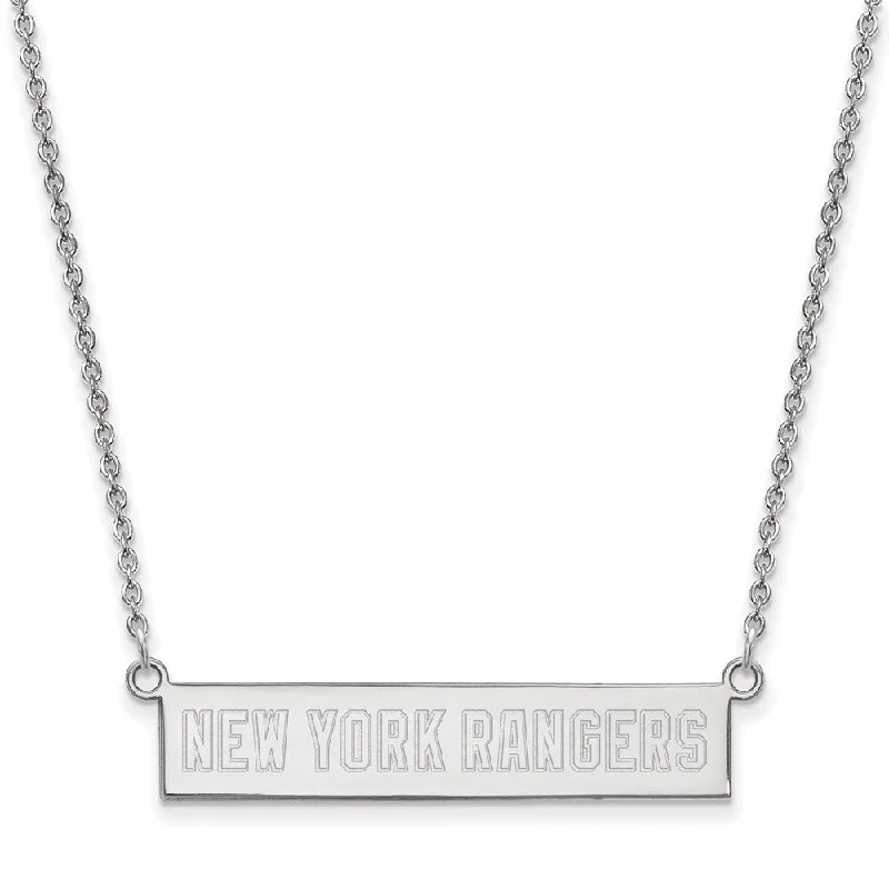 Custom Necklace for Special Celebrations-Sterling Silver NHL New York Rangers Small Bar Necklace, 18 In