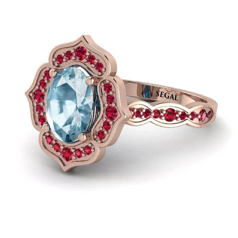 Adjustable Ring for Casual Style-Decorated Halo Oval Aquamarine Engagement Ring - Faith No. 411