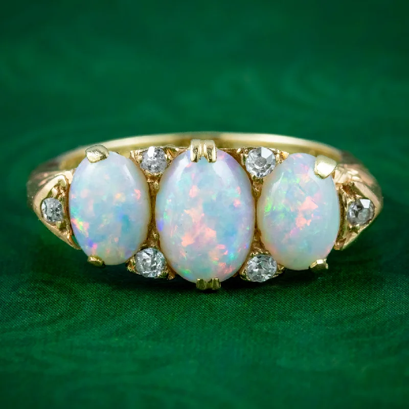 Personalized Gold Ring for Women-Antique Edwardian Opal Diamond Ring 2.9ct Of Opal Dated 1904