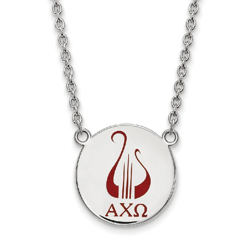 Fashionable Necklace for Young Adults-Sterling Silver Alpha Chi Omega Large Enamel Necklace