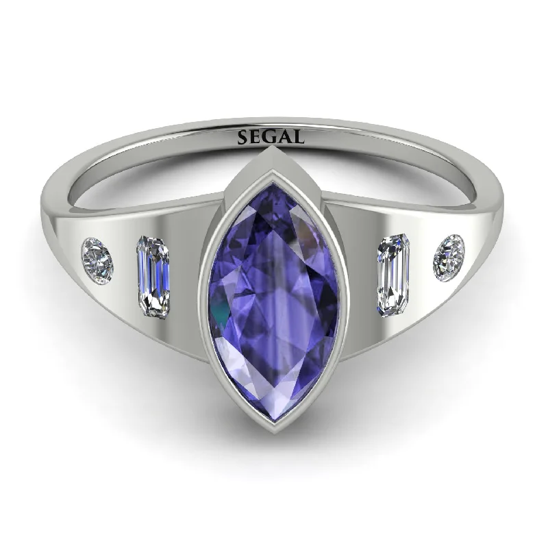 Large Gemstone Ring for Evening Wear-Marquise Bezel Tanzanite Ring - Juliana No. 203