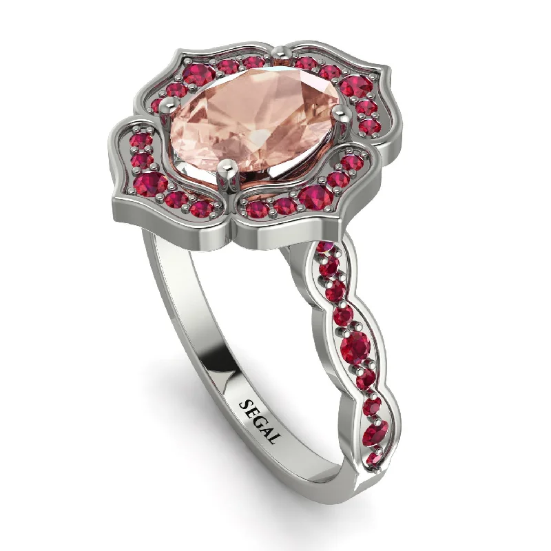 Sterling Silver Ring for Men-Decorated Halo Oval Morganite Engagement Ring - Faith No. 912