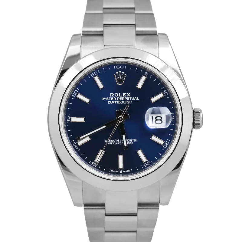 Classic Leather Band Watches for Elegant Style-Rolex DateJust 41 BLUE Stainless Steel Smooth Oyster 41mm Date Watch 126300