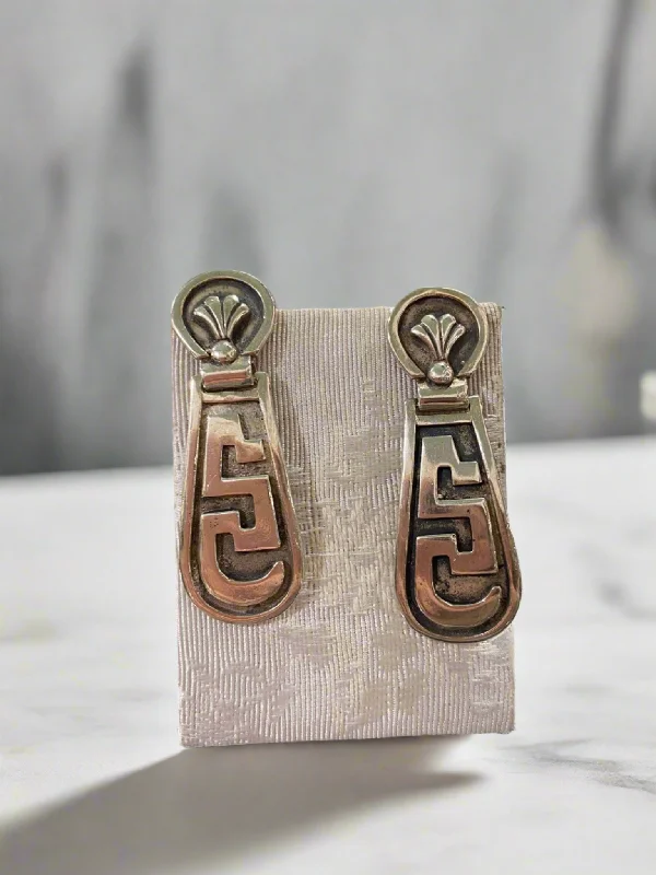 Stylish Drop Earrings for Casual Wear-Greek Key Meander Earrings in sterling Silver (AG-15)