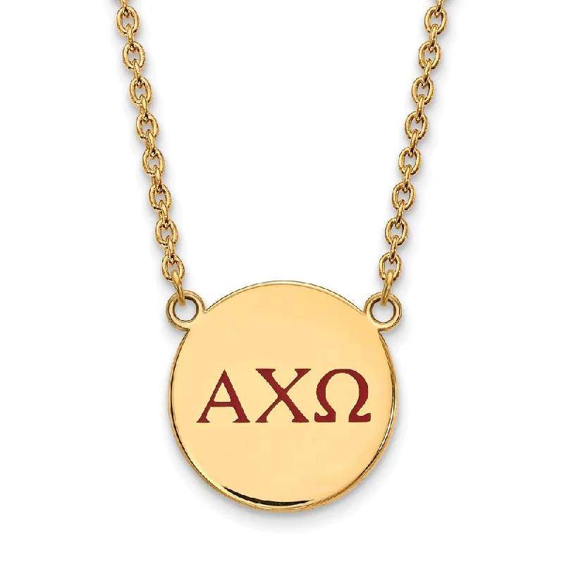 Unique Gemstone Necklace for Special Occasions-14K Plated Silver Alpha Chi Omega Large Red Enamel Greek Necklace