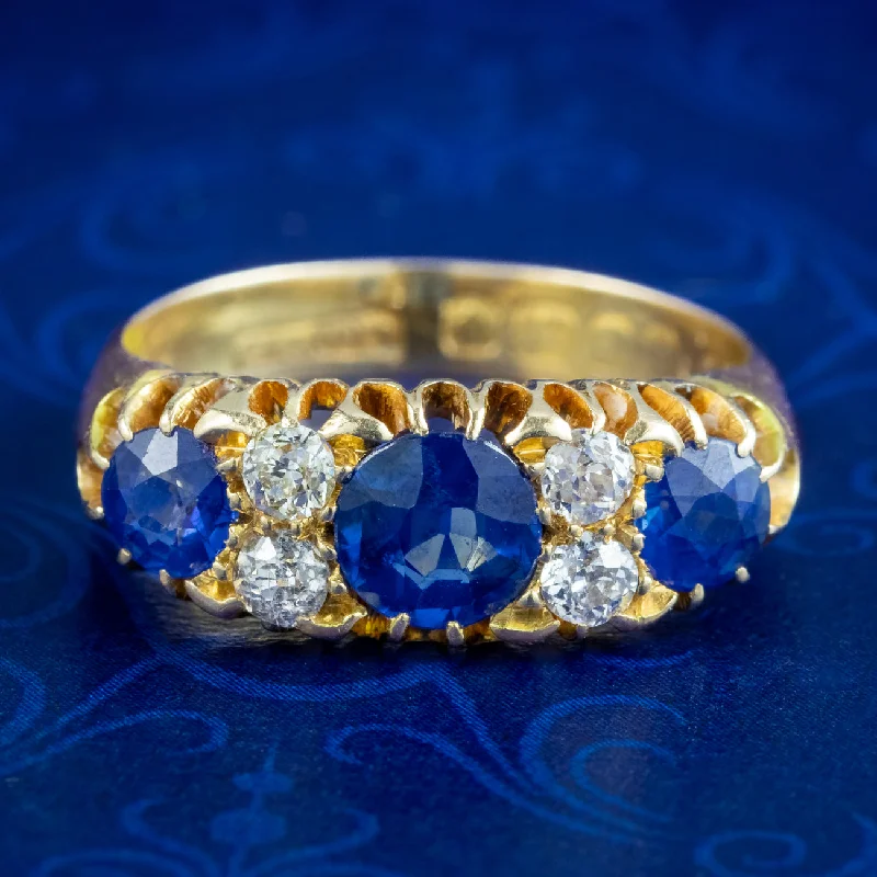 Simple Wedding Ring for Men and Women-Antique Edwardian Sapphire Diamond Ring 1.4ct Sapphire Dated 1904