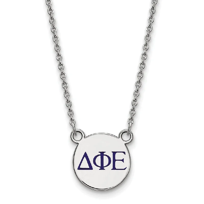 Dainty Necklace for Everyday Looks-Sterling Silver Delta Phi Epsilon Small Blue Enamel Greek Necklace