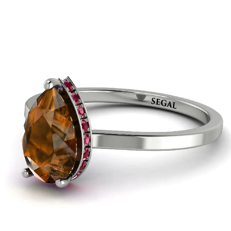 Dainty Engagement Ring for Women-Hidden Halo Pear Brown Diamond Engagement Ring - Mary No. 1112