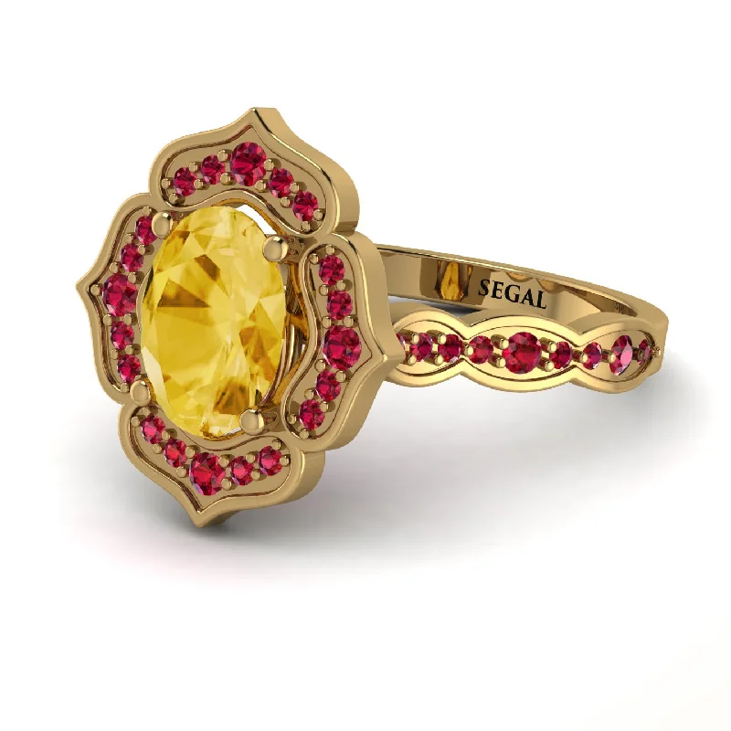 Stylish Wedding Ring Set for Couples-Decorated Halo Oval Citrine Engagement Ring - Faith No. 610