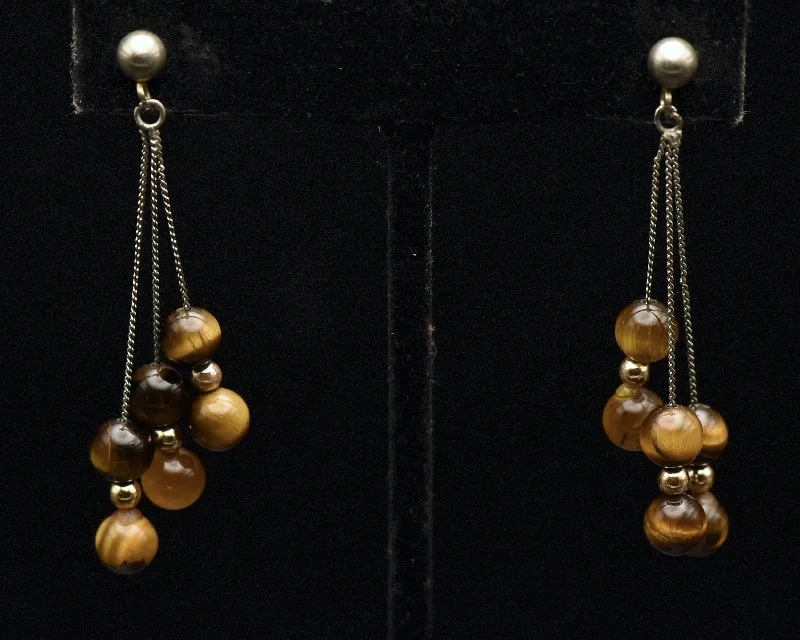 Small Hoop Earrings for Daily Wear-Vintage Tiger's Eye Bead Earrings