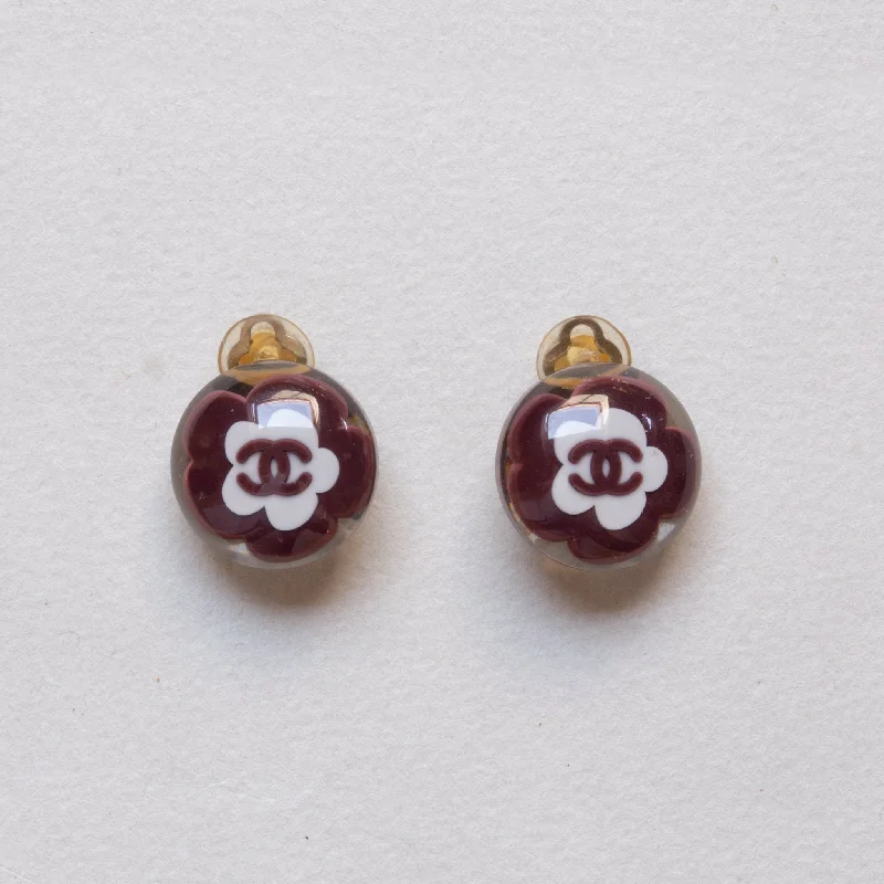 Bohemian Earrings for Fashion Lovers-Vintage Chanel Resin Flower Clip-on Earrings