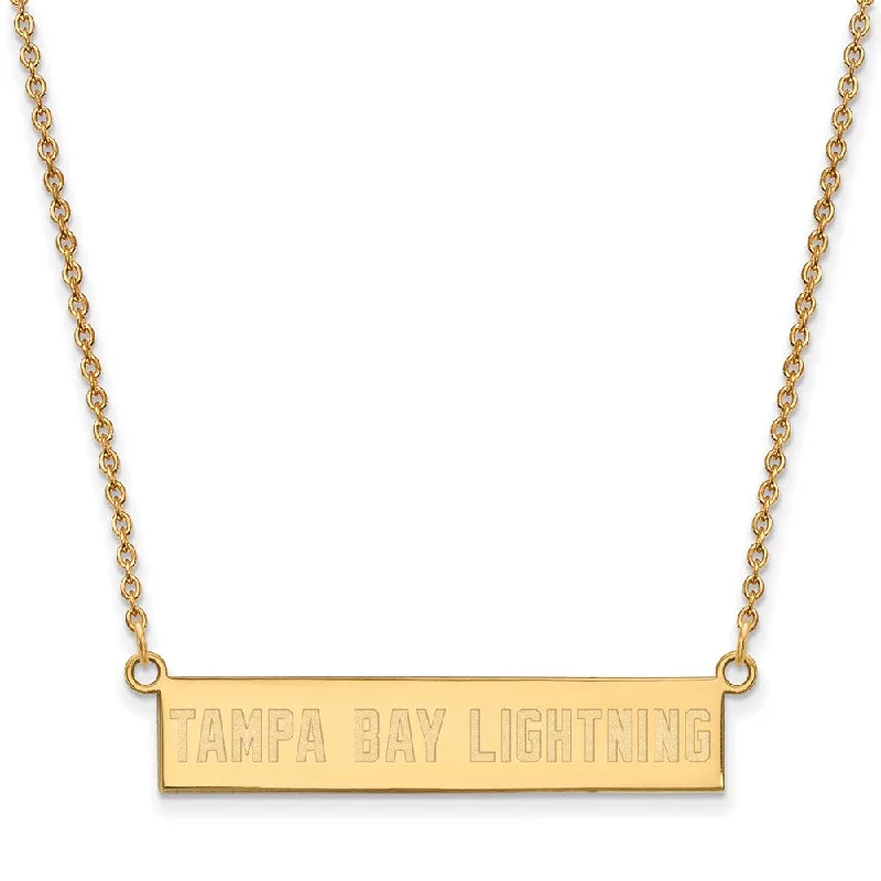 Bohemian Necklace for Hippie Style-SS 14k Yellow Gold Plated NHL Tampa Lightning SM Bar Necklace, 18 Inch