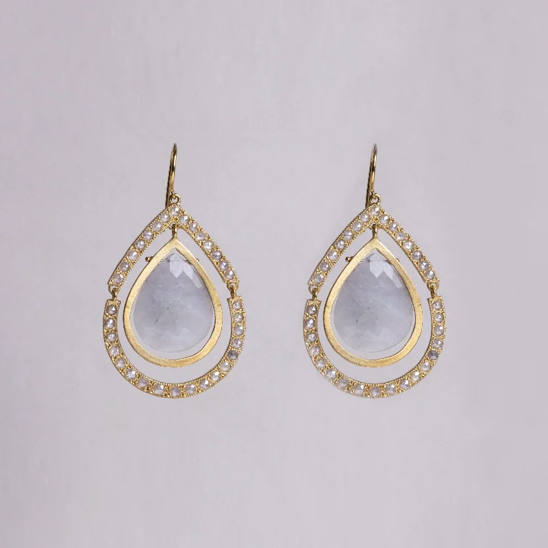 Bridal Earrings for Bride-to-be-18ct Gold Drop Earrings with Diamonds and Grey Quartz