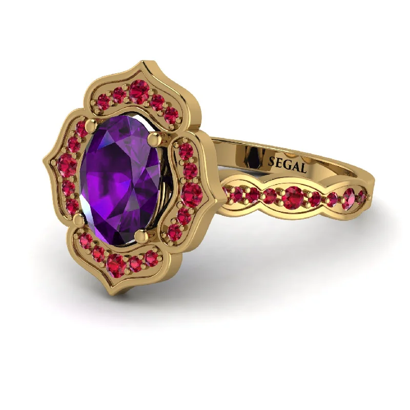 Large Ring with Gemstone for Fashion-Decorated Halo Oval Amethyst Engagement Ring - Faith No. 310