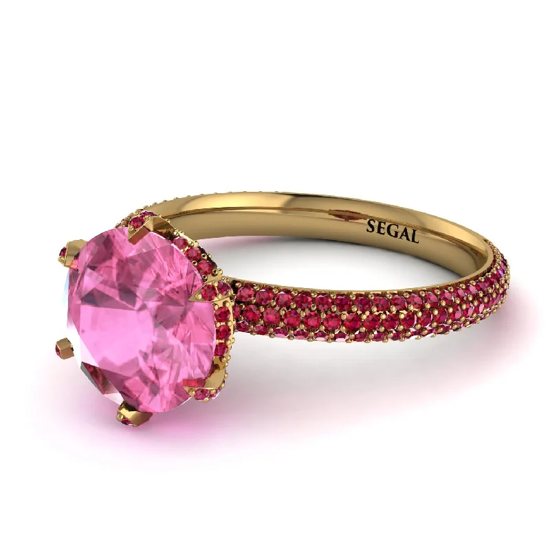 Large Ruby Ring for Women-Hidden Halo Round Pink Moissanite Engagement Ring - Ashley No. 810