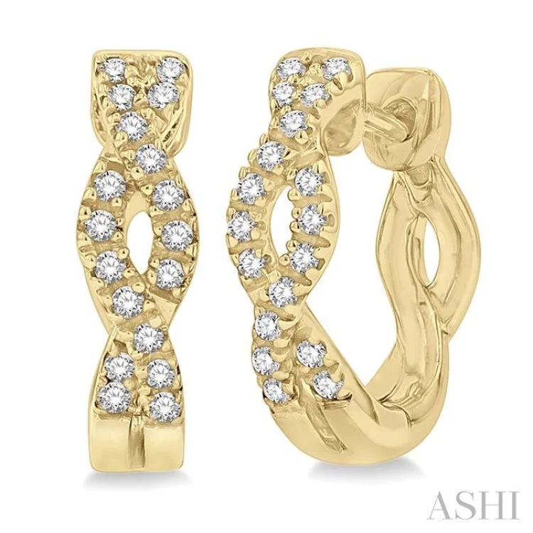 Beautiful Diamond Earrings for Women-1/6 Ctw Entwined Round Cut Diamond Huggie Earrings in 10K Yellow Gold