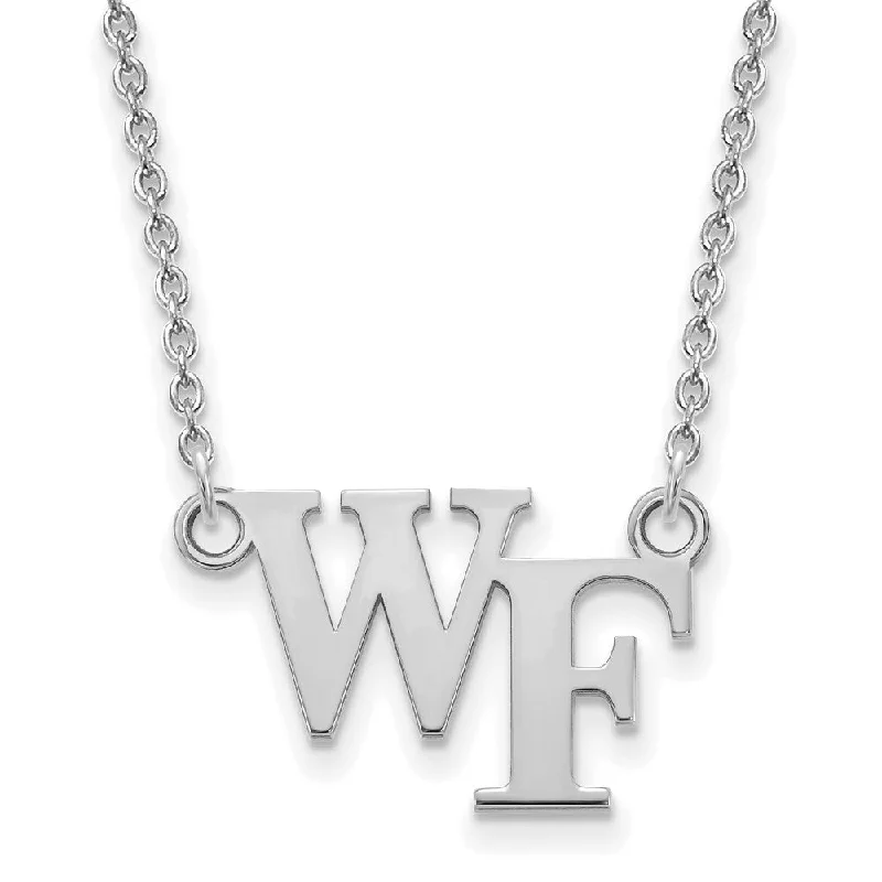 Handcrafted Silver Necklace for Gifts-Sterling Silver Wake Forest U Small 'WF' Pendant Necklace