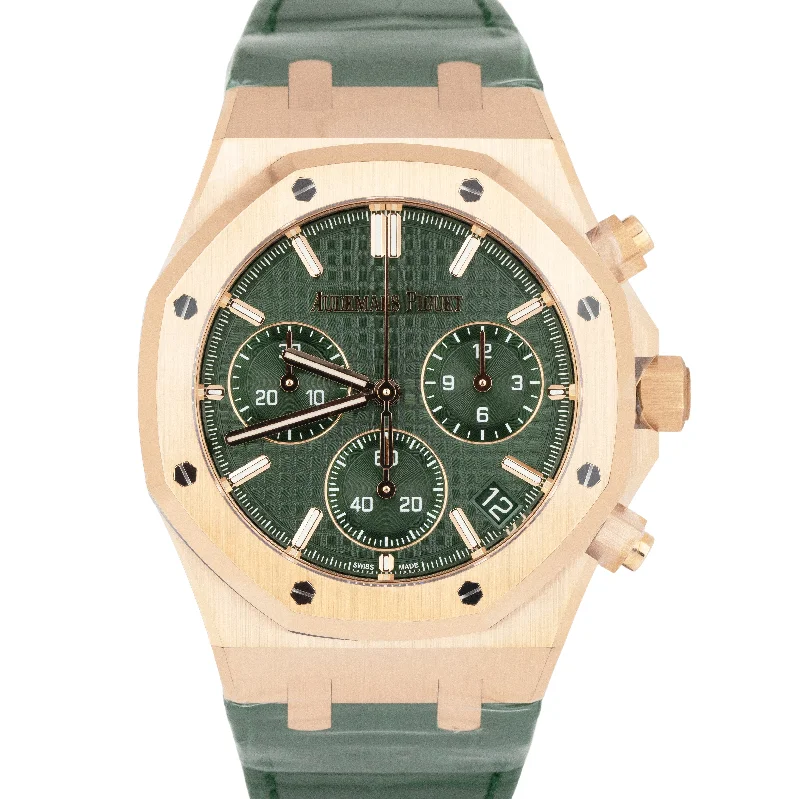 High-End Watches for Corporate Gifting-NEW Audemars Piguet Royal Oak Chronograph Green 18K Rose Gold Watch 26240OR B+P