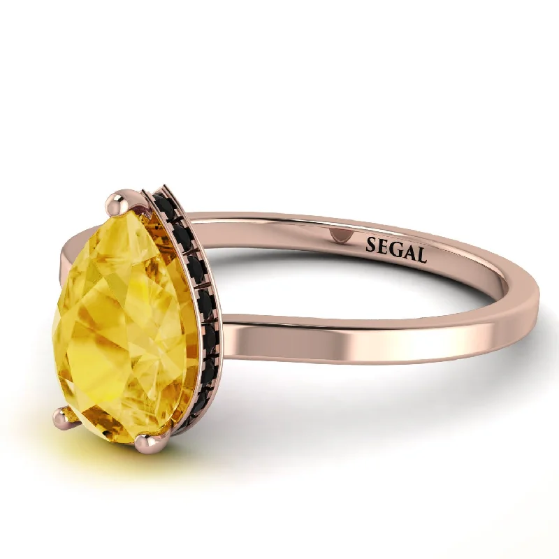 Custom Diamond Ring for Engagement Proposal-Hidden Halo Pear Citrine Engagement Ring - Mary No. 608