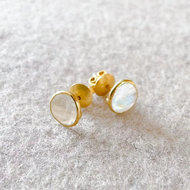 Stylish Earrings for Teen Girls-Sliced Moonstone Gold Stud Earrings