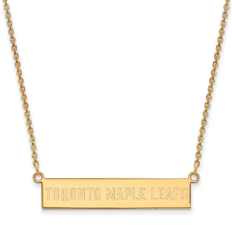 Luxury Necklace for Special Occasions-SS 14k Yellow Gold Plated NHL Maple Leafs SM Bar Necklace, 18 Inch